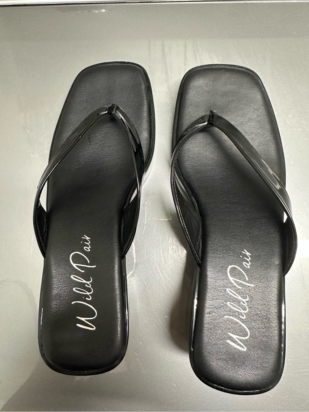 Wild Pair Black Square-Toe Flip Flop Sandals